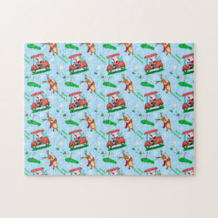 Kerstman Golfend Met Rendieren Patroon  Legpuzzel