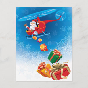 Kerstman Gooien Geschenken Van Helikopter Grappig Feestdagenkaart