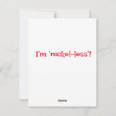 Kerstman grappen Ik ben ‘nikkel-loos’ Feestdagenkaart (Achterkant)