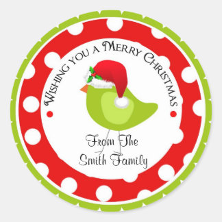 Kerstman Groene Vogel Ronde Sticker