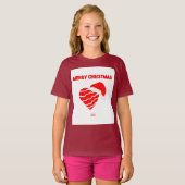 Kerstman Hart Meisjes Maroon Basic T Shirt (Voorkant volledig)