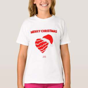 Kerstman Hart Meisjes Wit Basic T Shirt