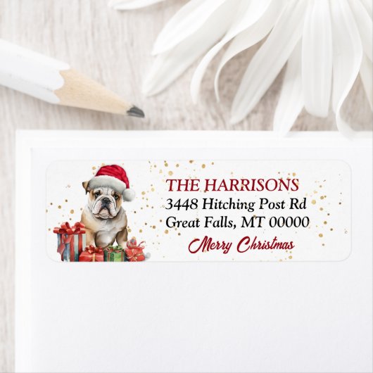 Kerstman Hat Bulldog Kerstmis Etiket (Insitu)