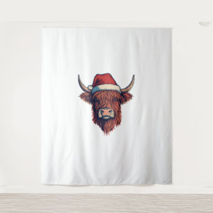 Kerstman Hat Schotse Hoogland Koe voor Koe Wandkleed