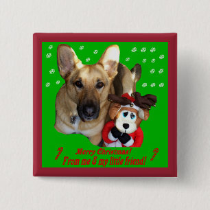 Kerstman: herder en Speelgoed rendier Vierkante Button 5,1 Cm