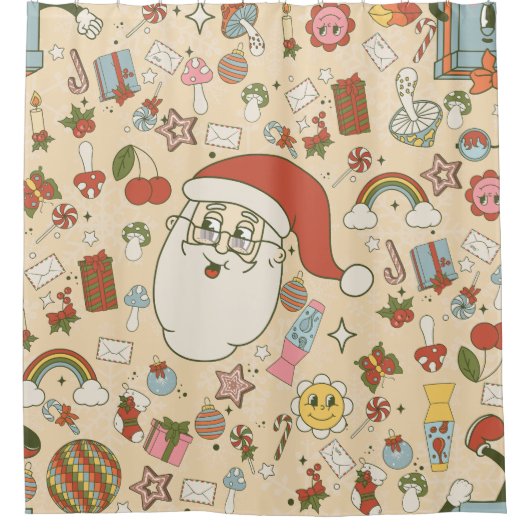Kerstman Hippie Groovy Christmas Douchegordijn (Voorkant)