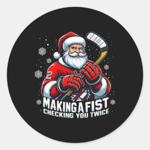 Kerstman Hockeyspelers Die Een Vuist Maken Control Ronde Sticker