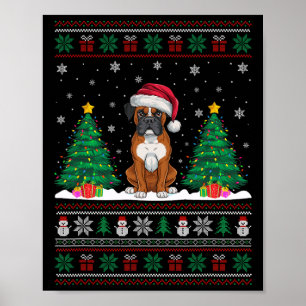 Kerstman Hoed Boxer Hond Kerstboom Lights Ugly Swe Poster