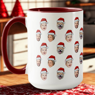 Kerstman Hoed Custom Familie Gezicht 4 Foto's Kers Mok