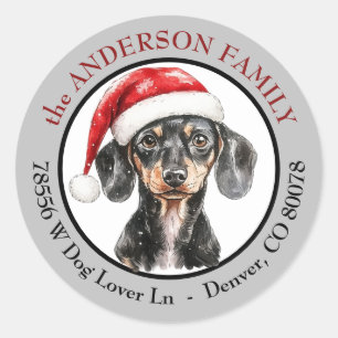 Kerstman Hoed Dachshond Terugkeeradres Ronde Sticker