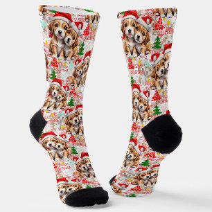 Kerstman hoed hond puppy ontwerp - Wit Sokken