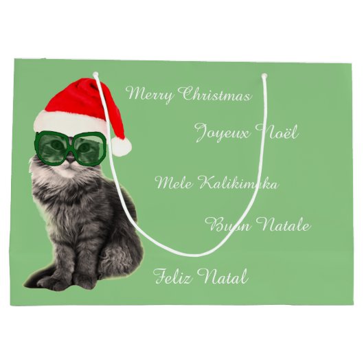 Kerstman hoed kat, kerstcadeau groot cadeauzakje (Achterkant)