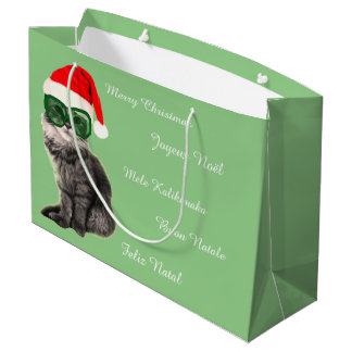 Kerstman hoed kat, kerstcadeau groot cadeauzakje