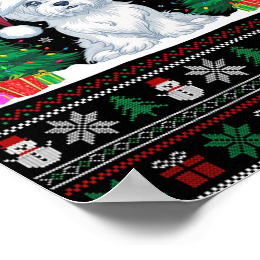 Kerstman Hoed Maltese hond Kerstboom Lights Ugly S Poster (Hoek)