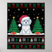 Kerstman Hoed Maltese hond Kerstboom Lights Ugly S Poster (Voorkant)