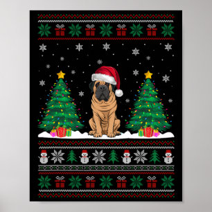 Kerstman Hoed Mastiff Hond Kerstboom Lights Ugly S Poster