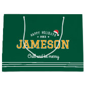 Kerstman Hoed Naam Typografie Green Gold Groot Cadeauzakje (Voorkant)