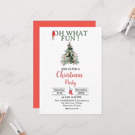 Kerstman hoed oh wat leuke kerst party uitnodiging (Voorkant / Achterkant in situ)