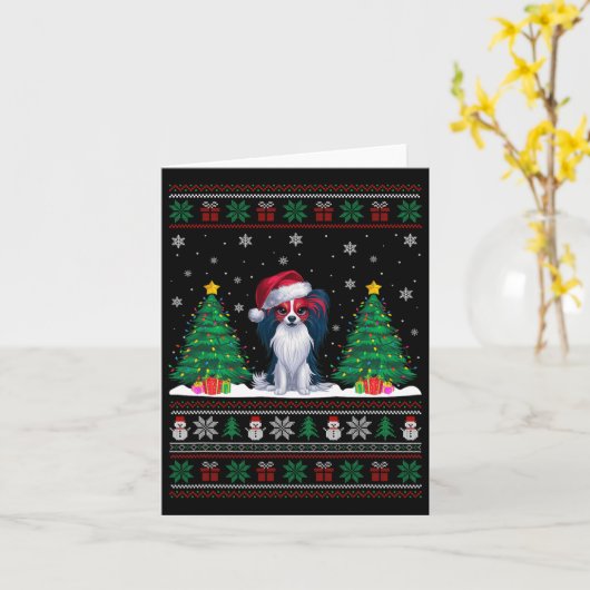 Kerstman Hoed Papillon Hond Kerstboom Lights Ugly Kaart (Gele Bloem)