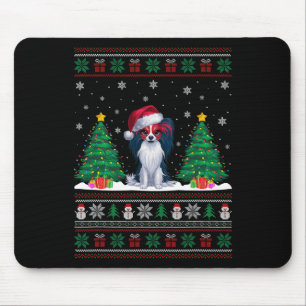 Kerstman Hoed Papillon Hond Kerstboom Lights Ugly Muismat