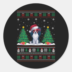 Kerstman Hoed Papillon Hond Kerstboom Lights Ugly Ronde Sticker