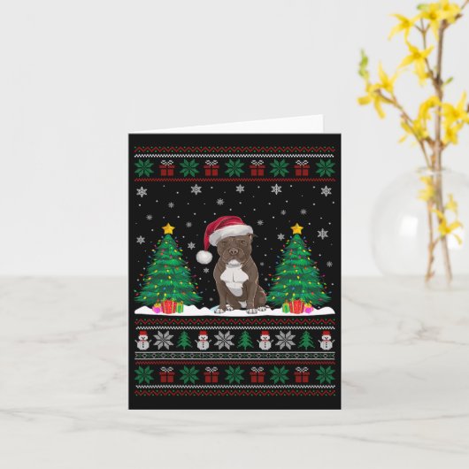Kerstman Hoed Pitbull Hond Kerstboom Lights Ugly S Kaart (Gele Bloem)