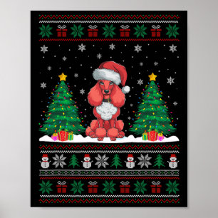 Kerstman Hoed Poedel Hond Kerstboom Lights Ugly Sw Poster