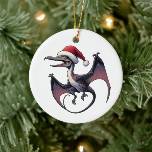 Kerstman hoed pterodactyl keramisch ornament (Boom)