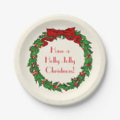 kerstman Holly Wreator met rode boe Papieren Bordje (Voorkant)