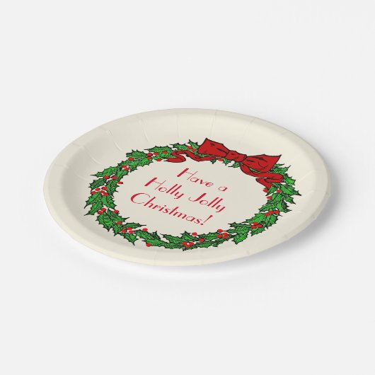 kerstman Holly Wreator met rode boe Papieren Bordje (Gekanteld)