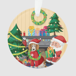 Kerstman & hond bij de open haard – knus kerstfees ornament