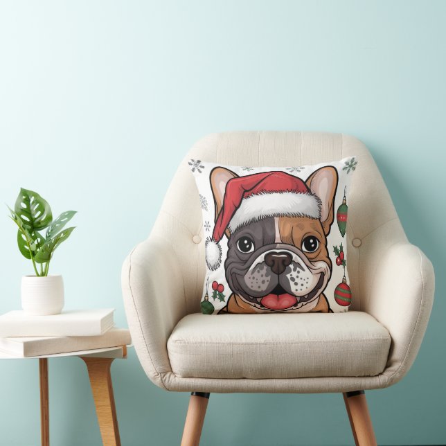Kerstman Hond Franse Bulldog Sierkussen (Stoel)