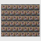 Kerstman hond in hondenhok cadeaupapier (Vlak)