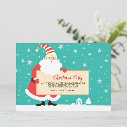 Kerstman houdt uitnodiging vast (Staand voorkant)
