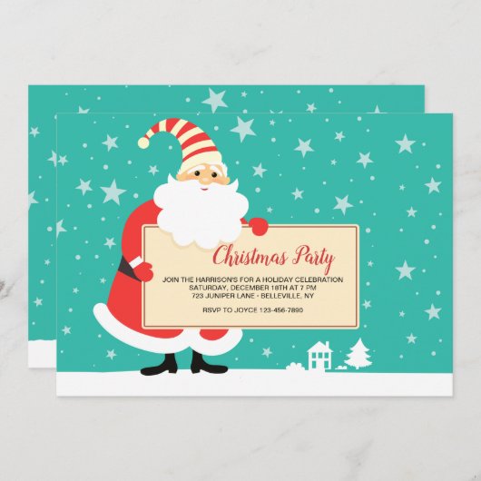 Kerstman houdt uitnodiging vast (Voorkant / Achterkant)