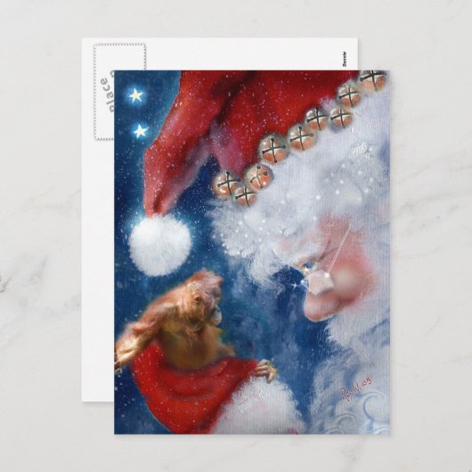 Kerstman houdt van dieren feestdagenkaart (Voorkant / Achterkant)