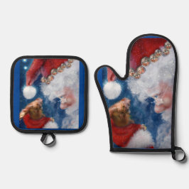 Kerstman houdt van dieren ovenwant & pannenlap set