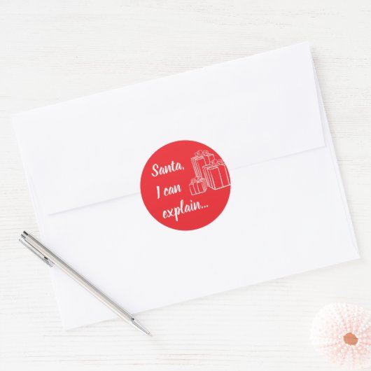 Kerstman, ik kan het uitleggen... script ronde sticker (Envelop)