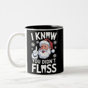 Kerstman ik weet dat je niet hebt geflost Tandarts Tweekleurige Koffiemok