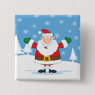 Kerstman in besneeuwd winters landschap vierkante button 5,1 cm