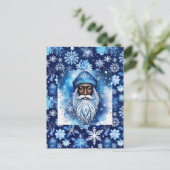 Kerstman in blauw briefkaart (Staand voorkant)