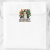  kerstman in blauw kerstadreslabel vierkante sticker (Tas)