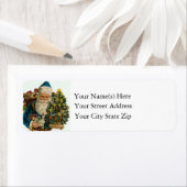  kerstman in blauw met kerstboom etiket (Insitu)