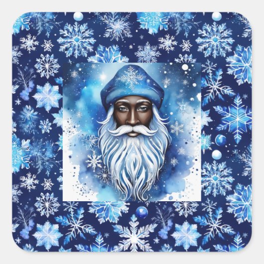 Kerstman in blauw vierkante sticker (Voorkant)