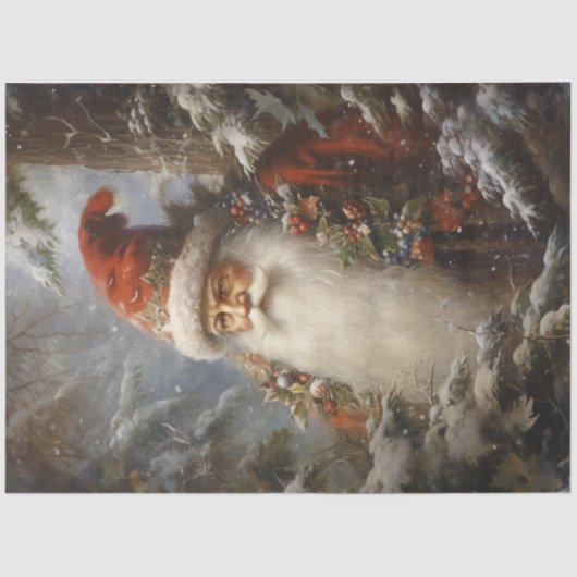 Kerstman in bos met hulstbes Tissuepapier (Voorkant)