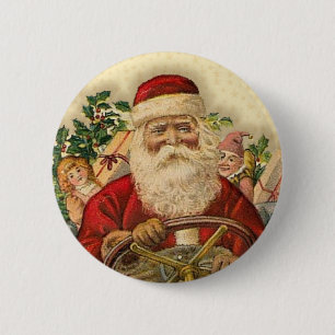  kerstman in de auto: Buttonnen Ronde Button 5,7 Cm