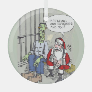 Kerstman in de gevangenis ronde glazen kerstbal glas ornament