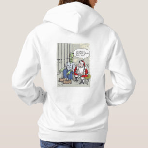 Kerstman in de gevangenis vrouwen witte hoodie ach