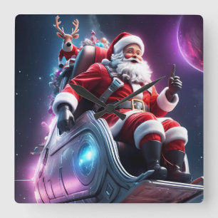 Kerstman in de ruimte Een futuristische Kerstmis Vierkante Klok