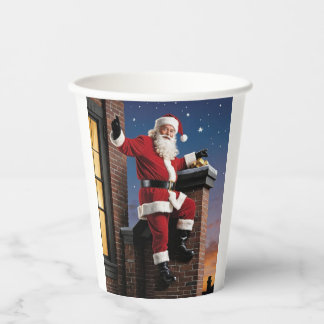 Kerstman in de schoorsteen, papieren bekers